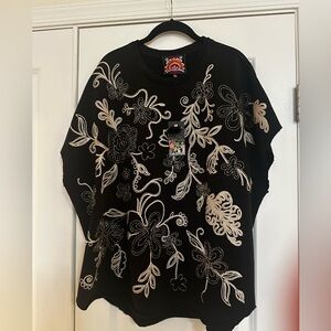 NWT Johnny Was Floral Embroidered Black Poncho